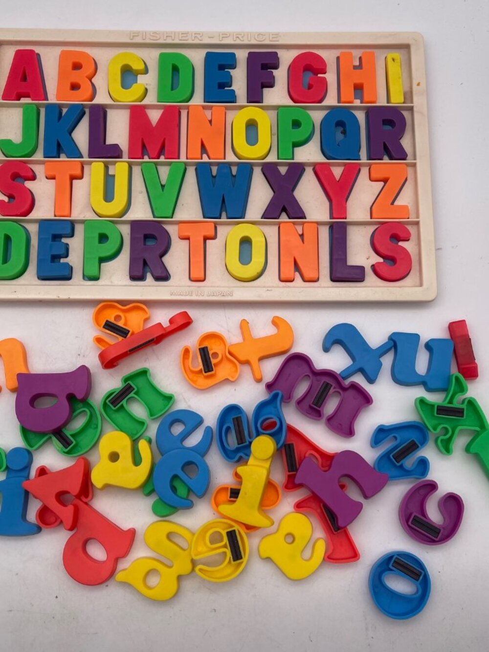 Vtg Fisher Price School Alphabet Tray Magnetic Letters Complete T21